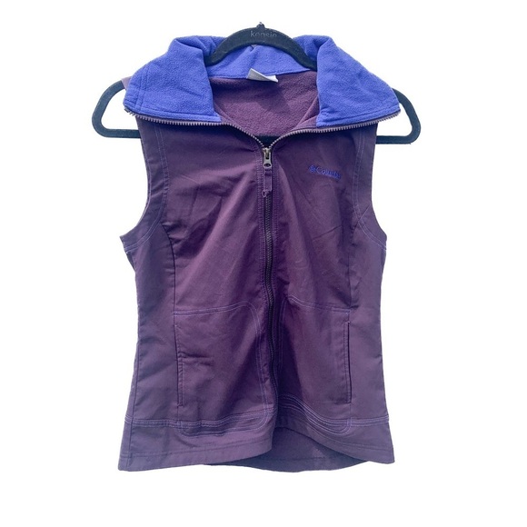 Columbia Jackets & Blazers - Columbia Purple & Blue Fleece-Lined Hiking Hooded Vest Y2K Outdoor Granola Girl